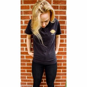 Women's black t shirt with tiki bar logo