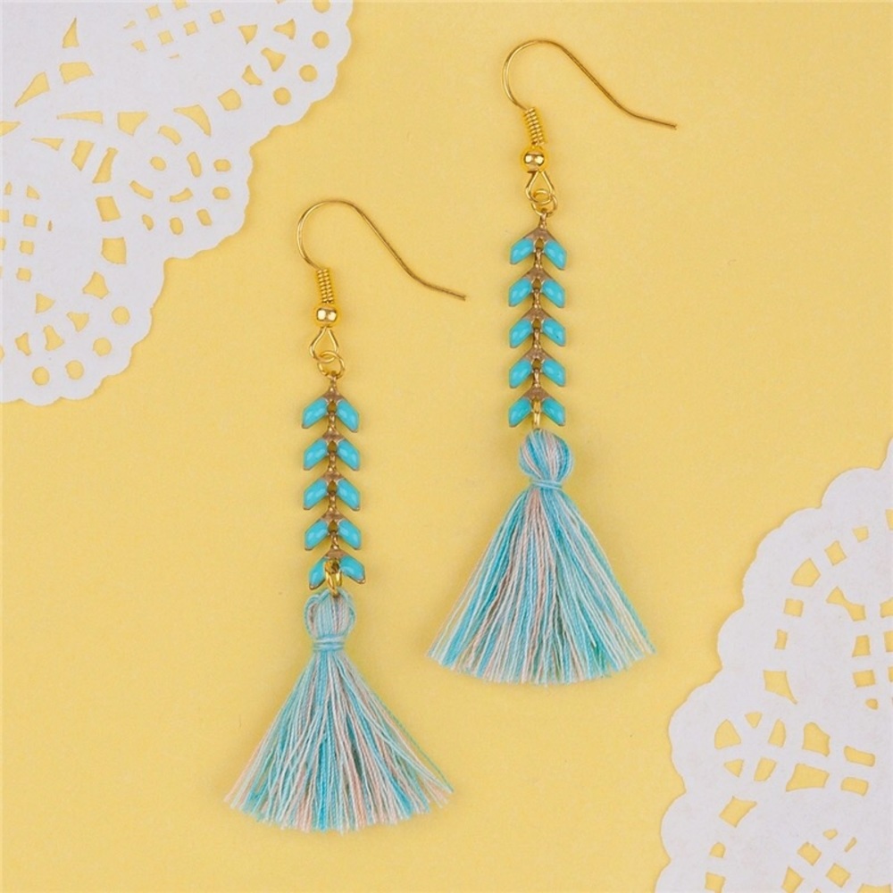 Boho fringe tassel earring teal blue