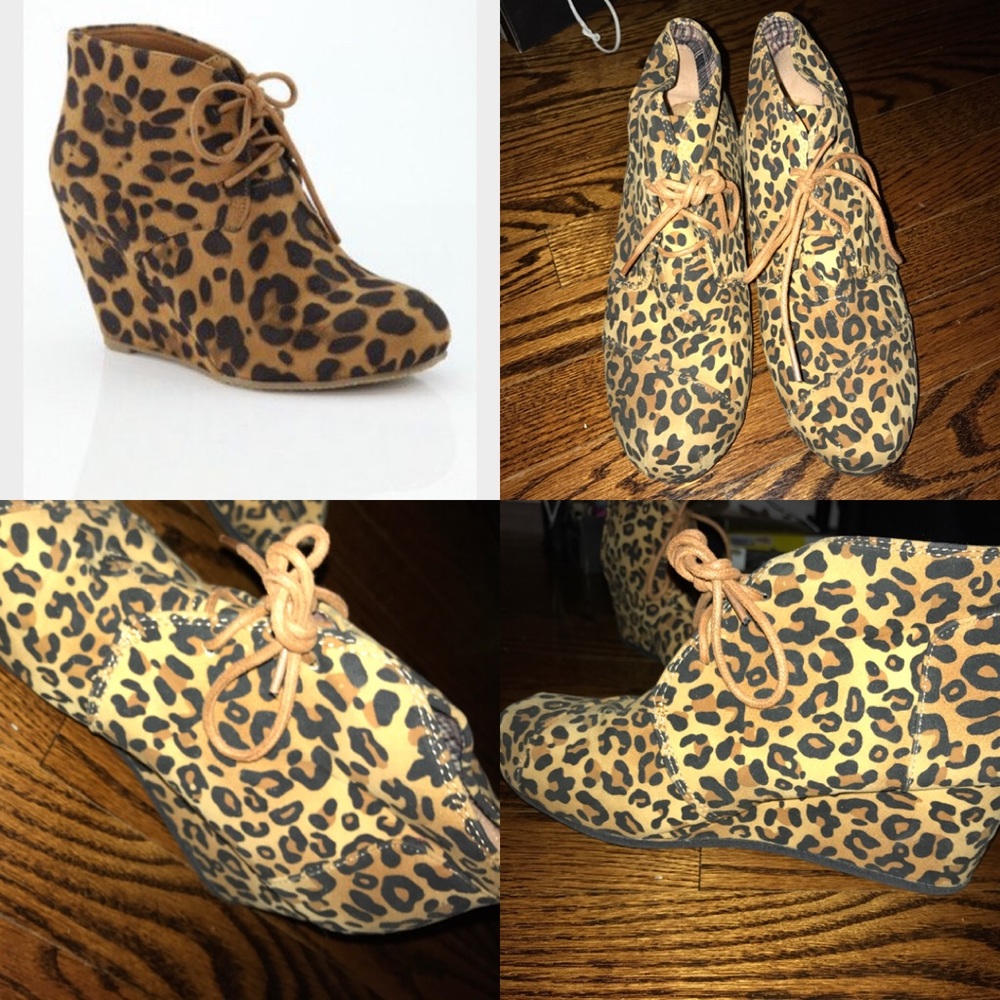 Leopard wedge tie up booties