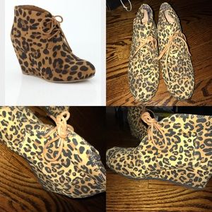 Leopard wedge tie up booties