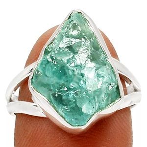 Unbelievable rough cut Aquamarine 925SS ring Sz 7