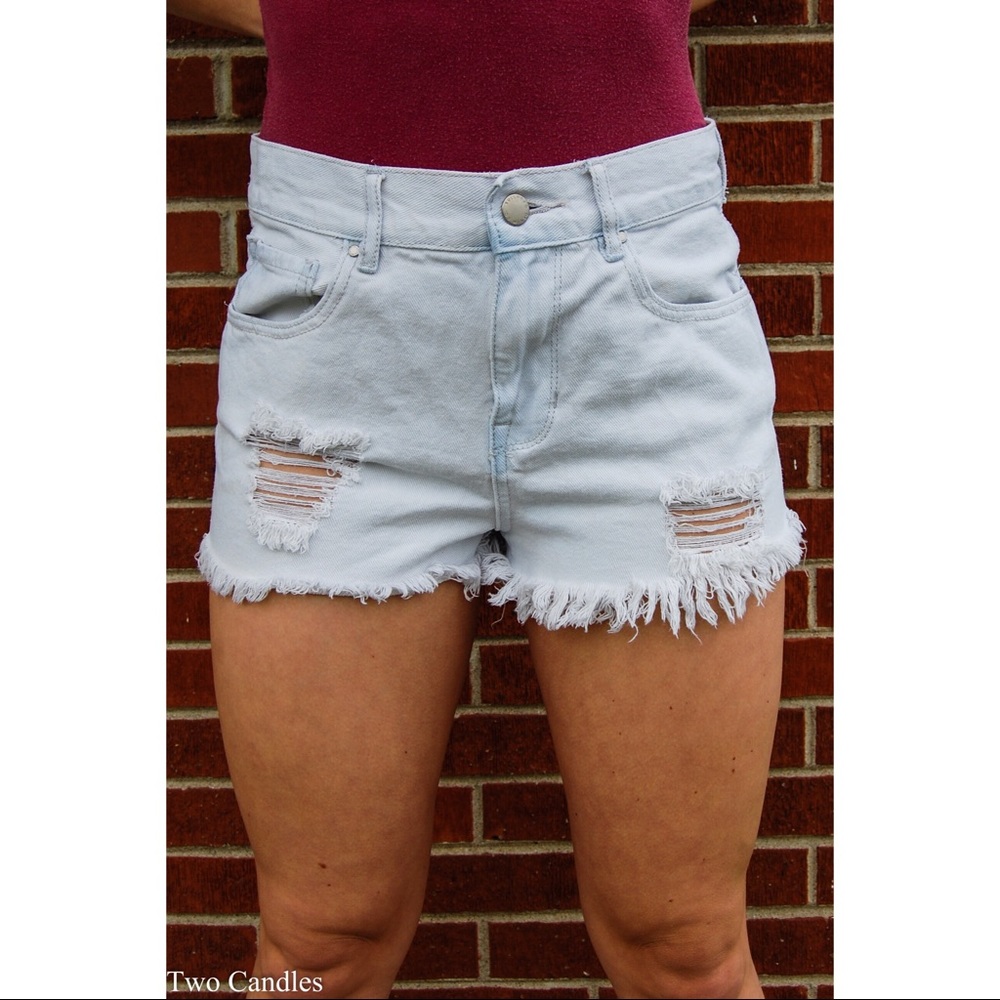 Women's high rise white denim shorts