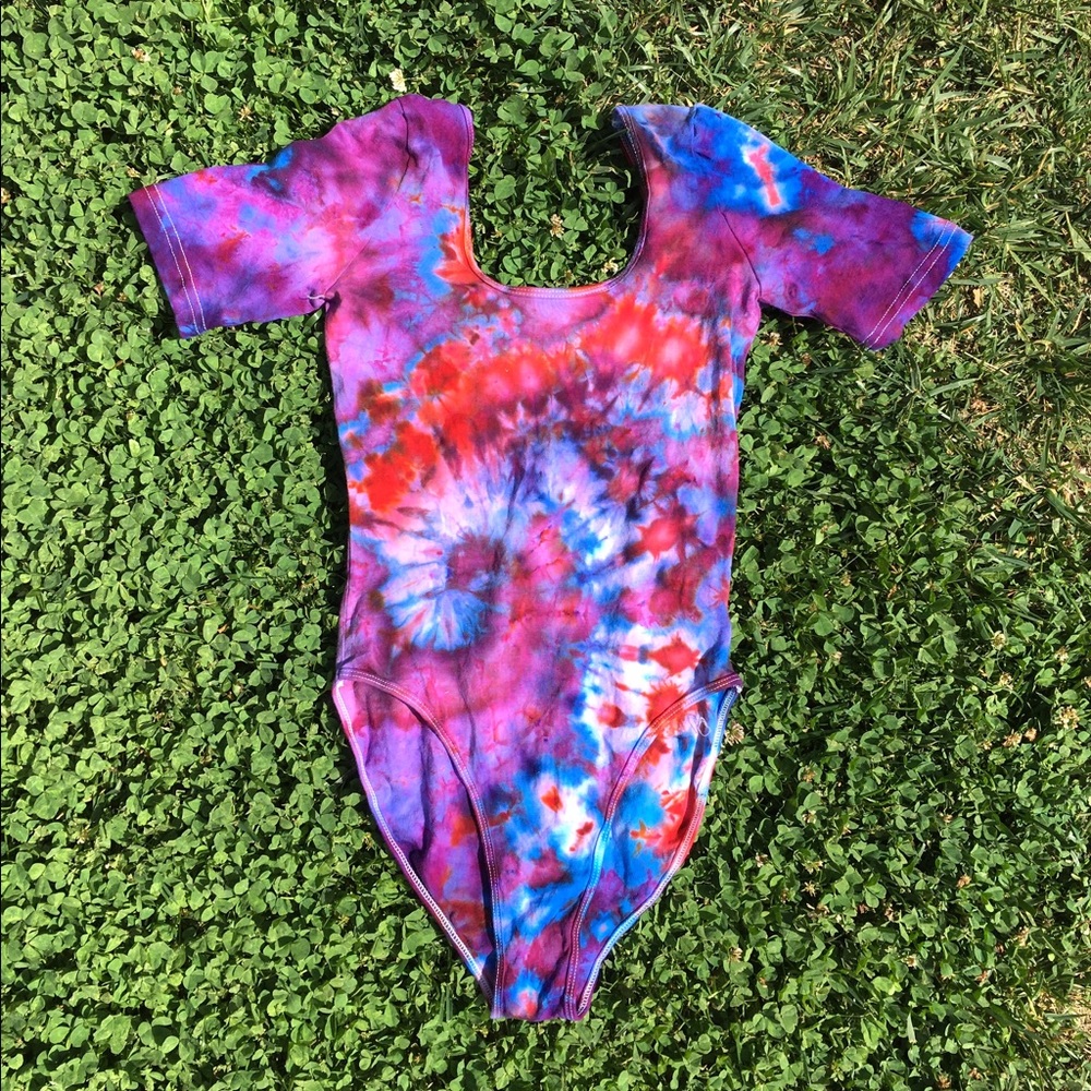 Hand dyed tie dye spiral bodysuit