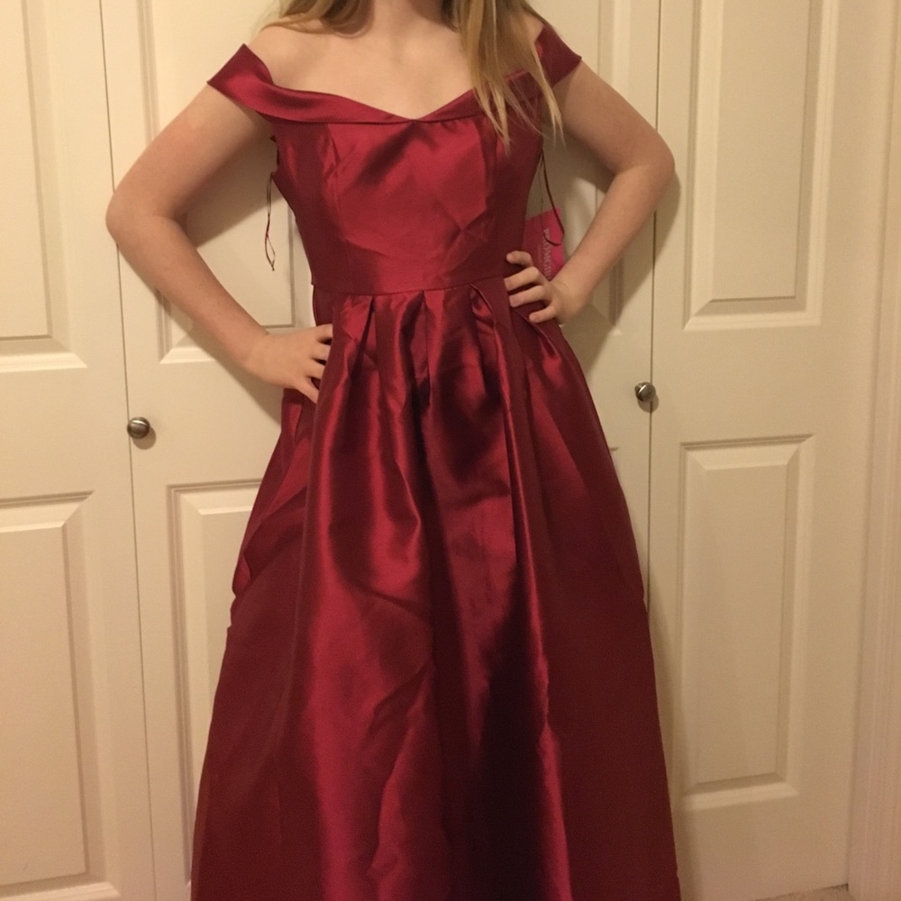 Burgundy off the shoulder prom dress