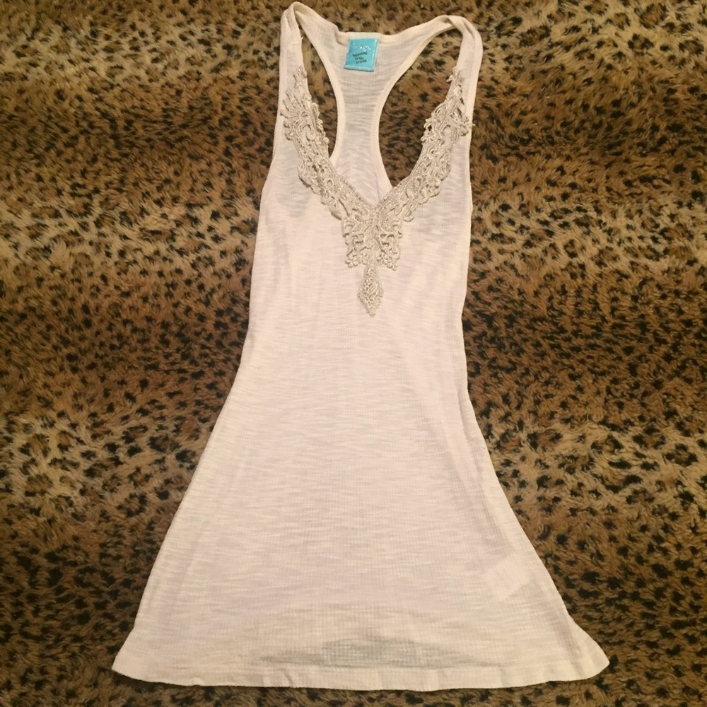 h.i.p. Cream Lace Embroidered Tank Top
