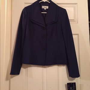 Le Suit Navy Three Button Skirt Suit, Navy