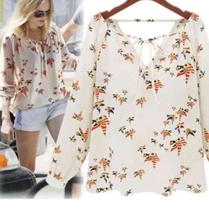 Women Summer Casual Long Sleeve Tether Blouse