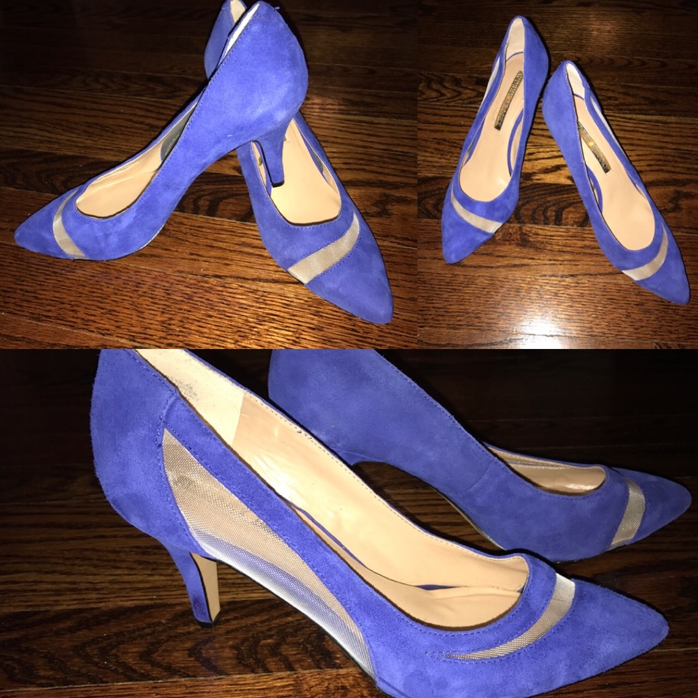 Royal blue med heel pumps with netted sides