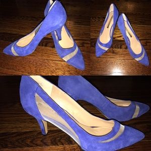 Royal blue med heel pumps with netted sides
