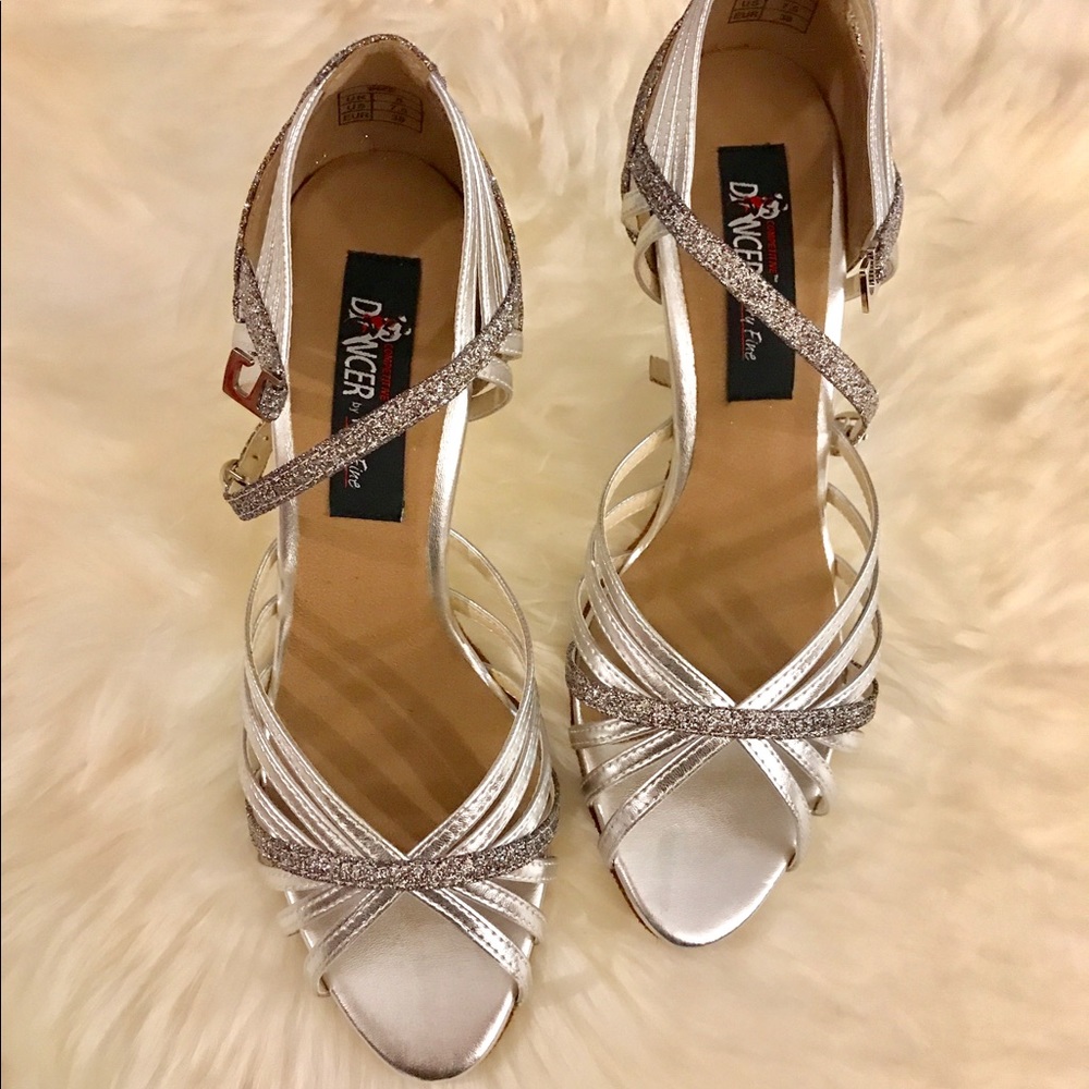 Silver Ballroom Dance Shoes for Latin Salsa Tango