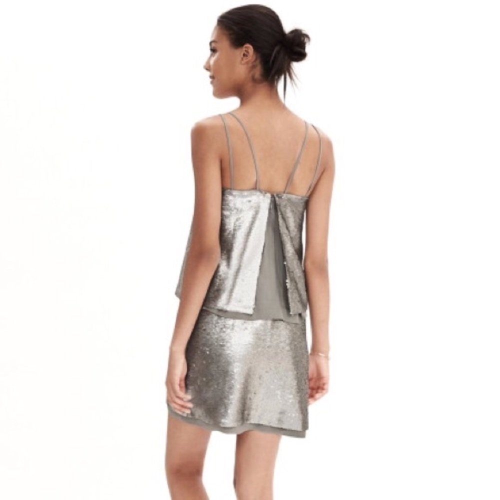 NWOT Banana Republic Silver Sequin Layered Dress