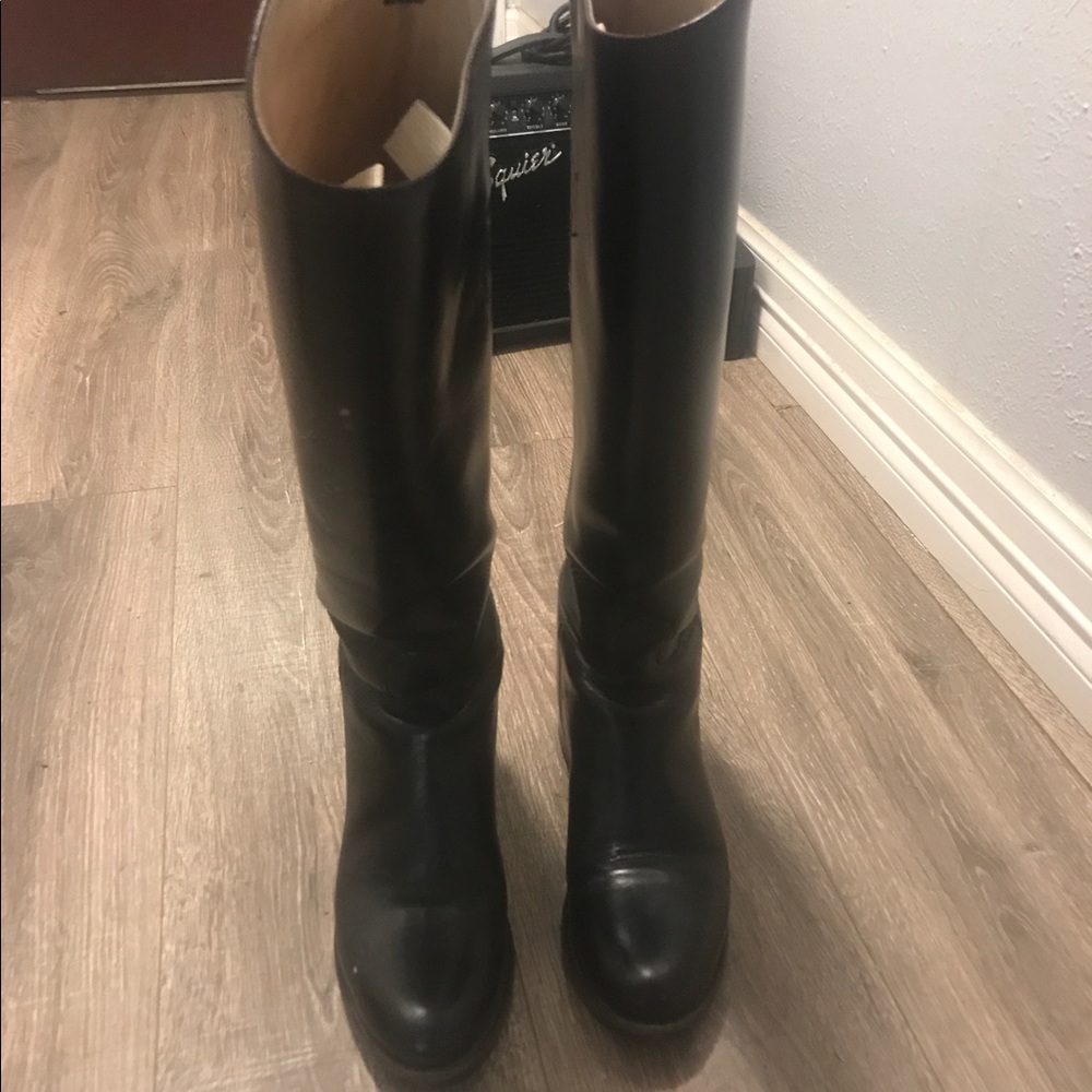 Black leather riding boots