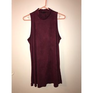 Maroon suede high-neck dress