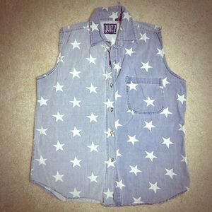 Quizz Two-Tone Sleeveless Denim Vest