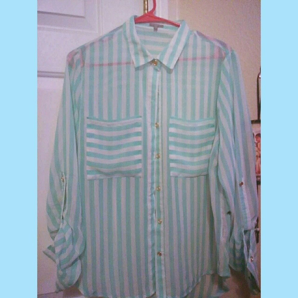 Baby blue & white see throw blouse