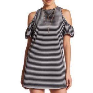 NWT Want & Need Black Cold Shoulder Stripe Dress M