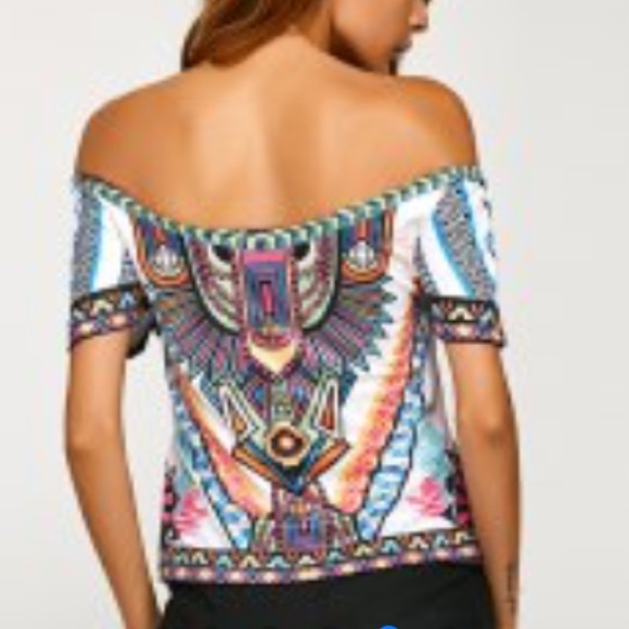 Off the Shoulder Tribal Crop Top - Picture 2 of 6