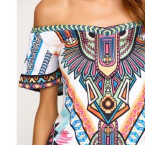 Off the Shoulder Tribal Crop Top - Picture 3 of 6