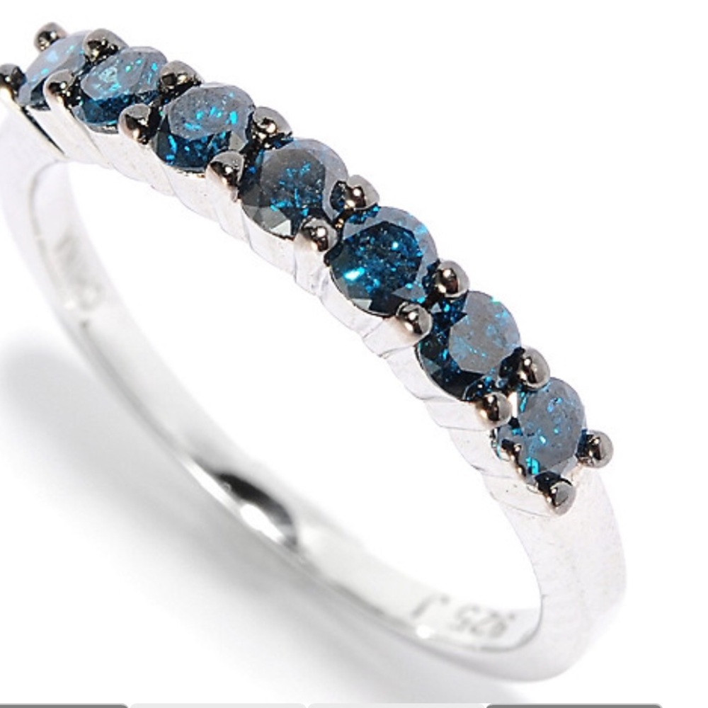 Sterling Silver Genuine Blue Diamond Ring