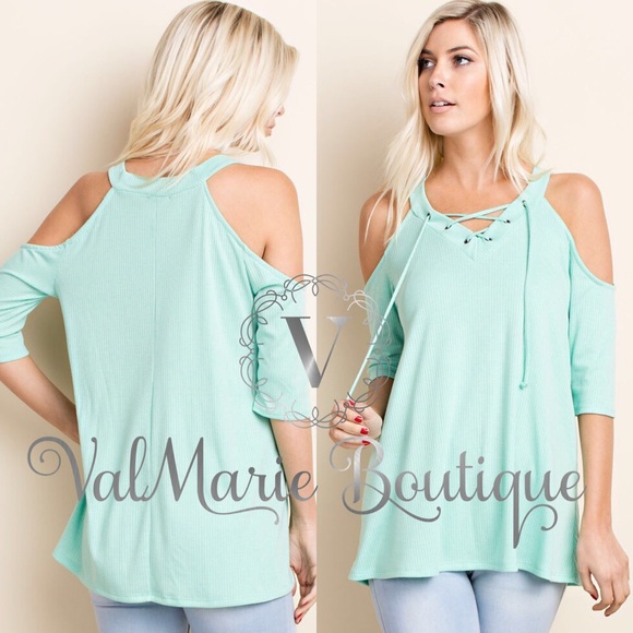 MINT Cold Shoulder Lace Up Top - Picture 4 of 4