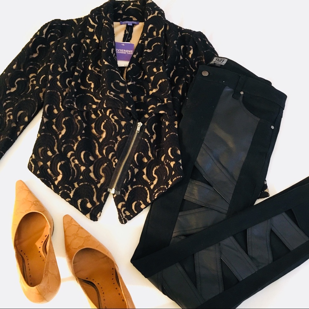 Black Lace Motocross Blazer Oversized Collar