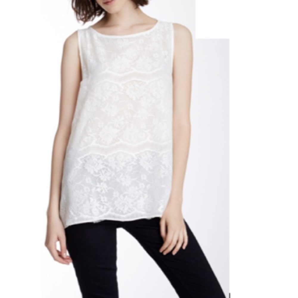 White lace tank, sheer back; work appropriate