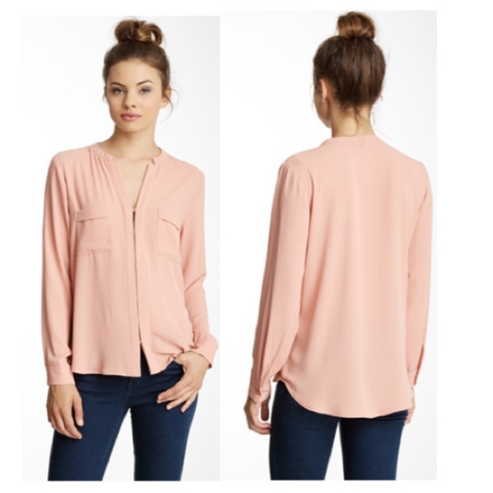 Pink mandarin collar button blouse