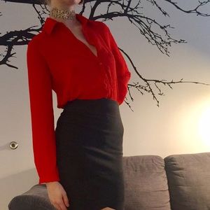 Soprano red button down skirt, hi-low; Nordstrom