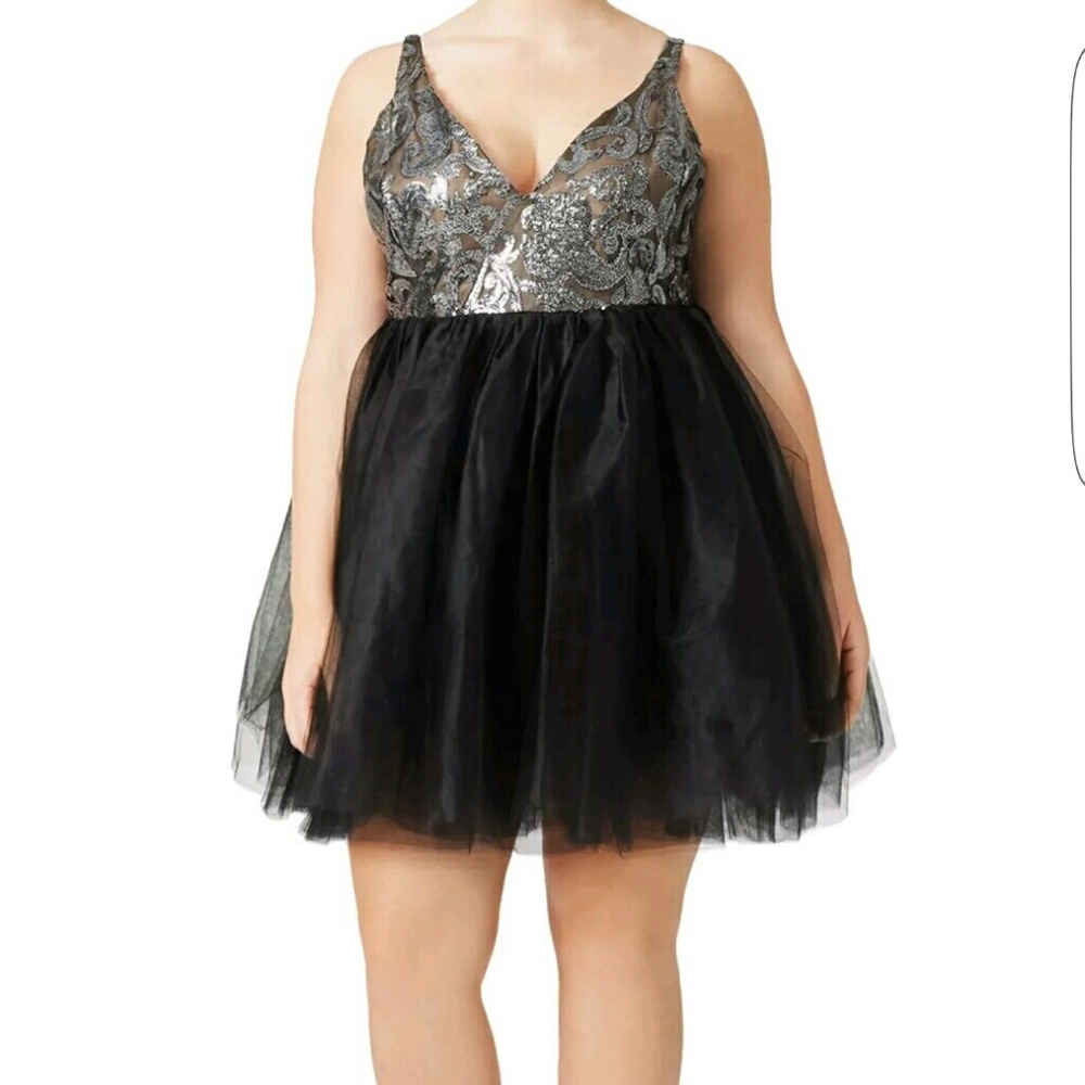 Allison Parris Black And Silver Tulle Dress 18 - Picture 1 of 3