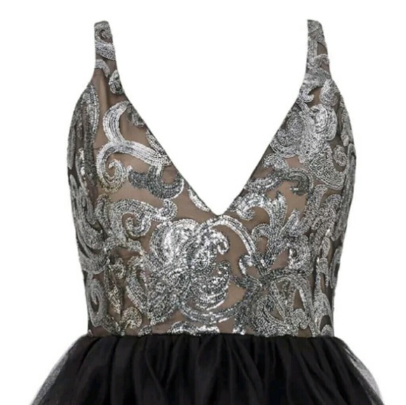 Allison Parris Black And Silver Tulle Dress 18 - Picture 2 of 3
