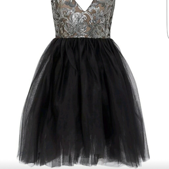 Allison Parris Black And Silver Tulle Dress 18 - Picture 3 of 3