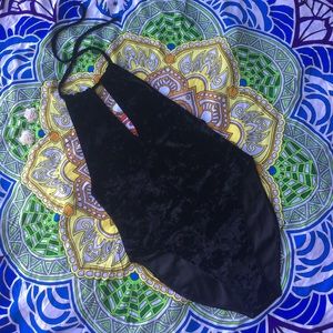 New Black Velvet Bodysuit Halter one piece onesie