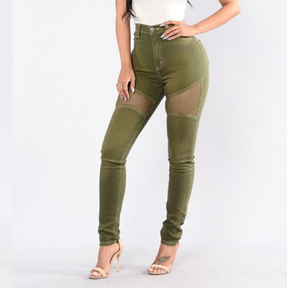 High waist olive jeans