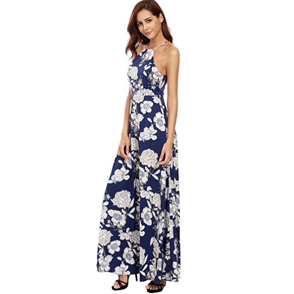 Halter floral maxi dress