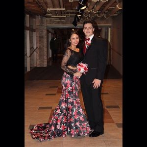 Two Piece Floral Prom Dress