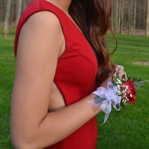 Open back red tight prom dress