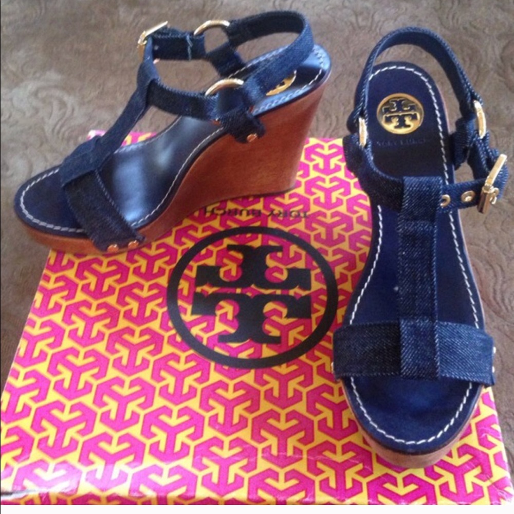 Tory Burch blue denim platforms