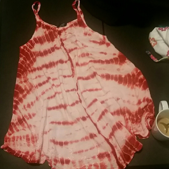 Red tie dye Swim cover up - Picture 1 of 4