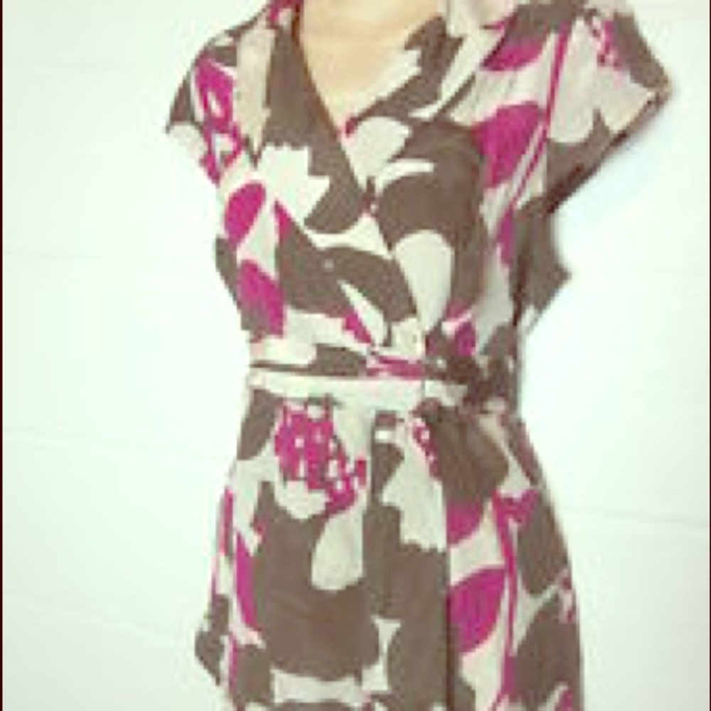 Banana Republic brown and magenta floral blouse.