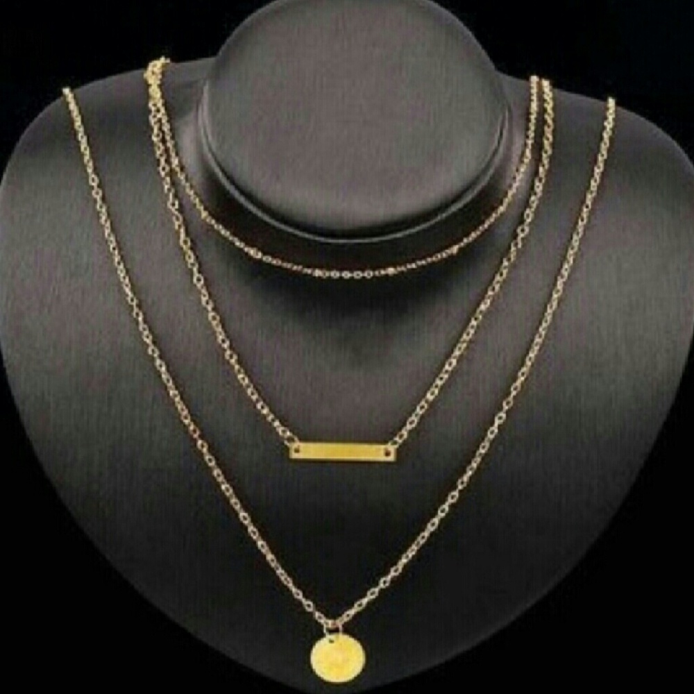 Back In!! Triple Layered Gold Coin Bar Necklace - Picture 2 of 3