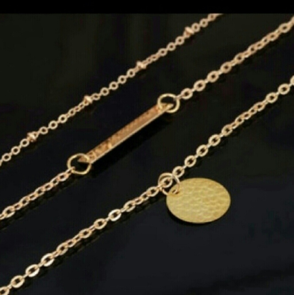 Back In!! Triple Layered Gold Coin Bar Necklace - Picture 3 of 3