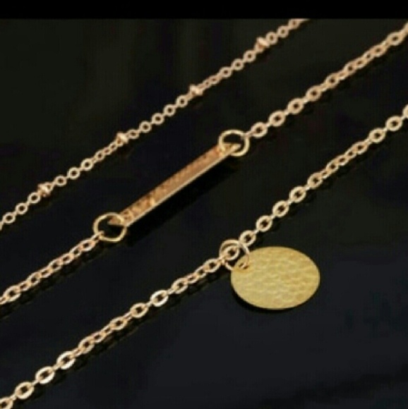 Back In!! Triple Layered Gold Coin Bar Necklace - Picture 3 of 3