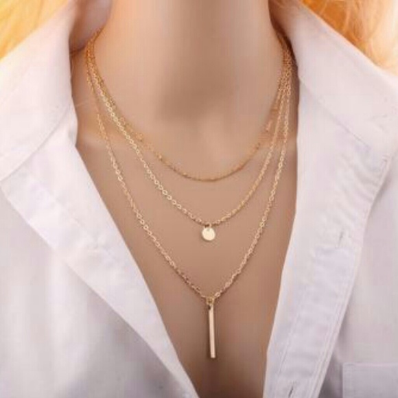 Gorgeous Gold or Silver Layered Coin Bar Necklace - Picture 2 of 4