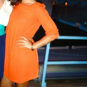 Orange 3/4 sleeve dress with box neck