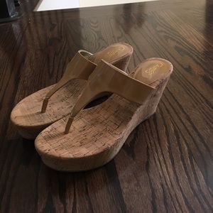 Tan Cork Wedges. Size 9.