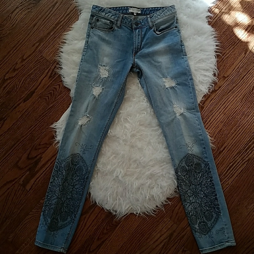 Anthropologie Odd Molly Jeans. boho stencil jeans
