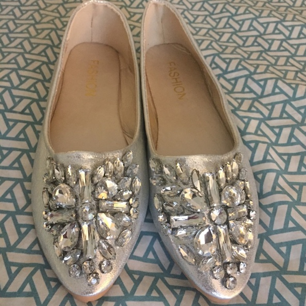 Silver Jeweled Flats