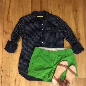 EUC navy polka dot button down.