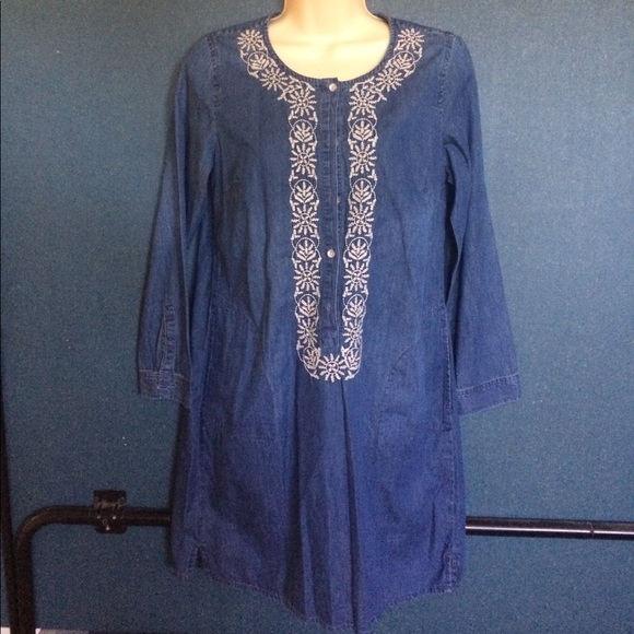 J. Jill Dresses J Jill Size Small Petite Embroidered Denim Dress