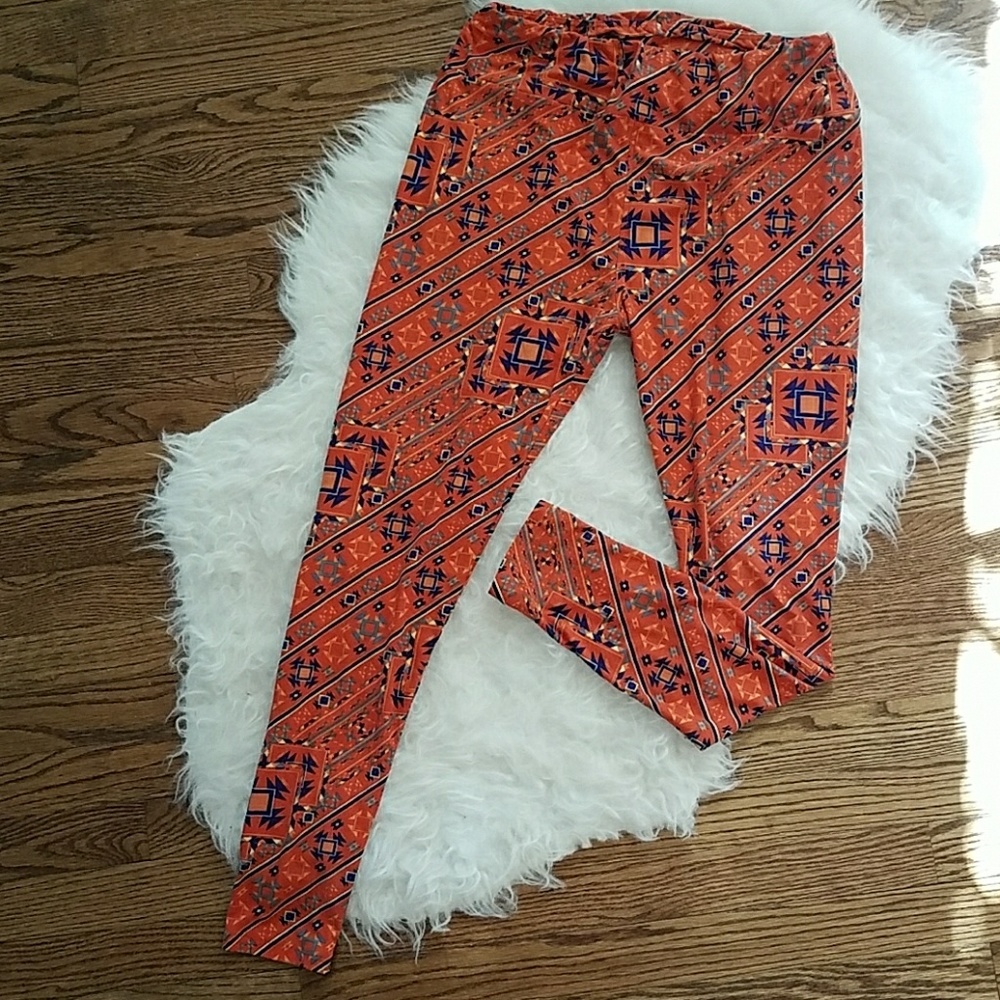 LuLaRoe tall & curvy leggings, XL orange aztec